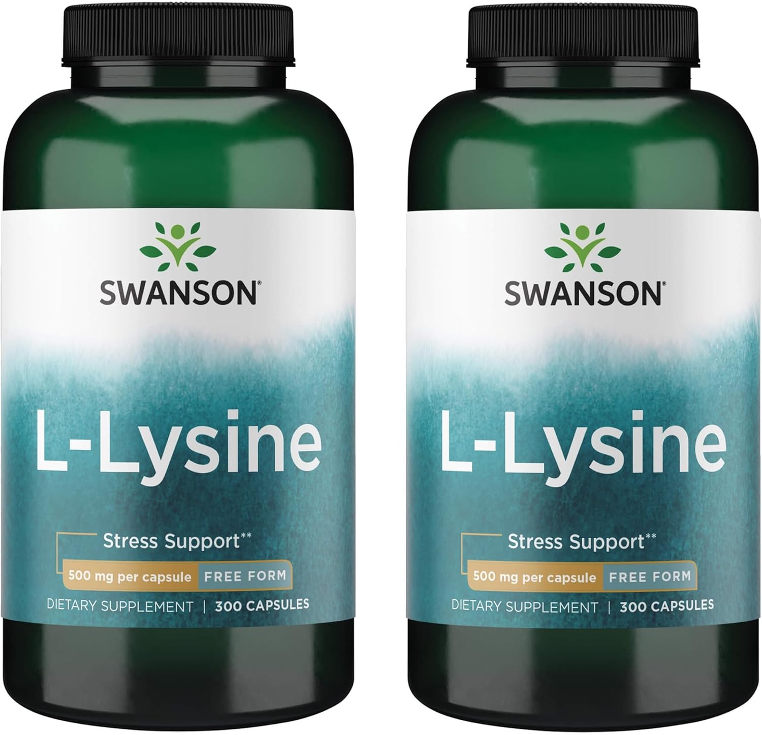 Swanson L-Lysine - Amino Acid for Stress, Antioxidant, Nervous System & Immune Support - Aids Calmness & Relaxation* - Non-GMO - 300 Capsules (2 Pack)