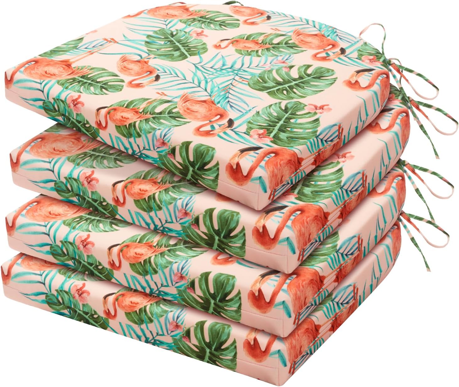 HARBOREST Outdoor Chair Cushions Set of 4, Water Resistant Patio Chair Cushions with Ties, Outdoor Seat Cushions for Patio Furniture, 17"x16"x2", Flamingo 17"x16"x2" (4 Pack) Flamingo