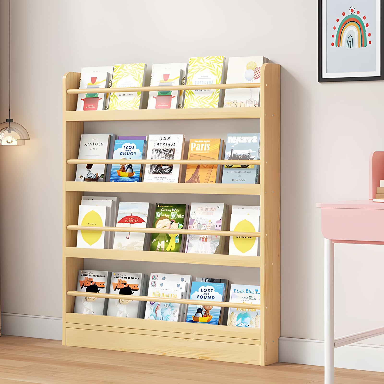 JFOZDM Kids Bookshelf, Book Shelf for Kids Room, 3/4/5/6 Tier Wall Mounted Bookshelf, Space-saving/Anti-dumping, Toy/CD/Book Organizer, Kids Bookcase for Child's Room/Home/Living Room