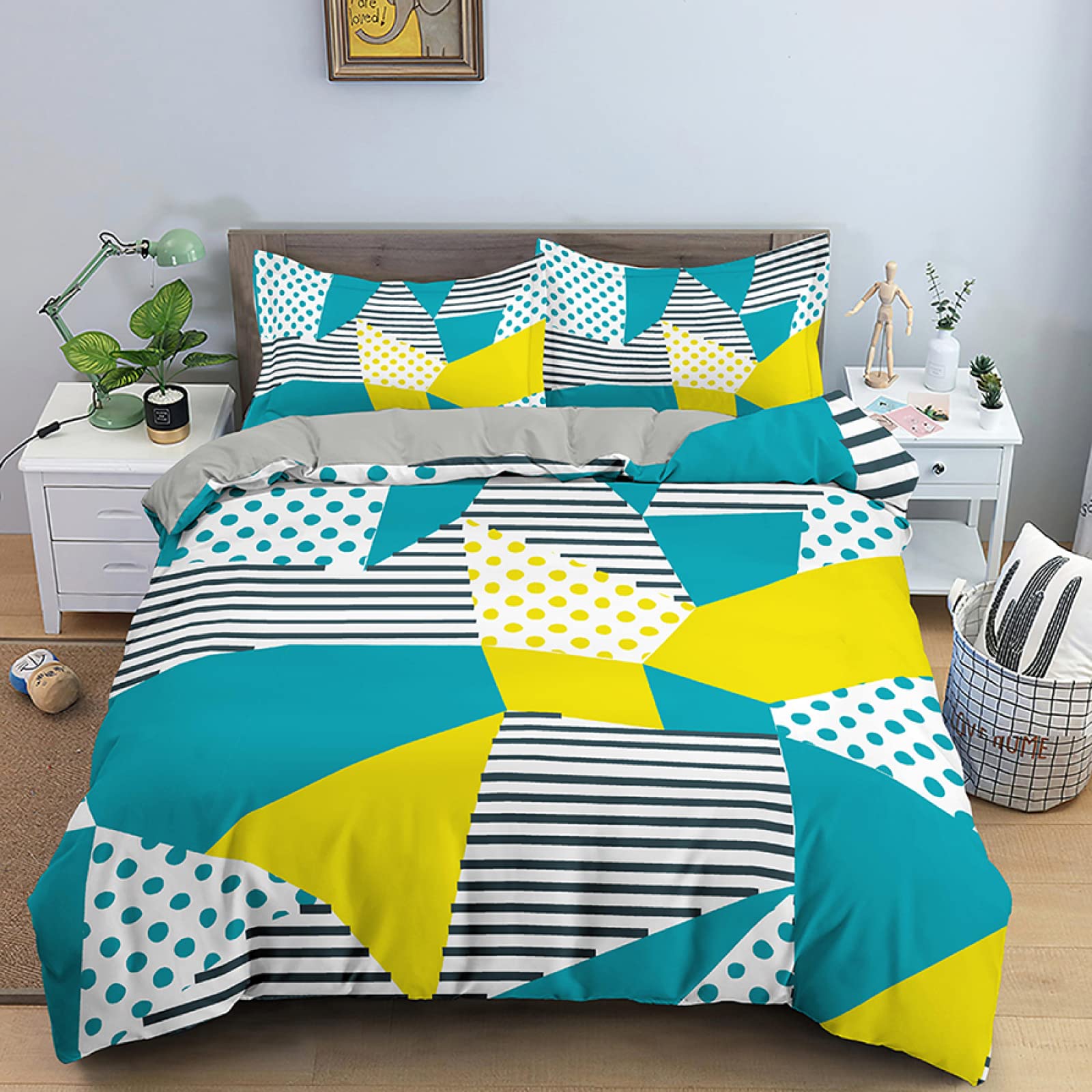 Parure De Lit 220x240 Cm à Carreaux – Microfibre Douce, 2 Taies 65x65, Fermeture éclair – Housse De Couette 2 Personnes - 5