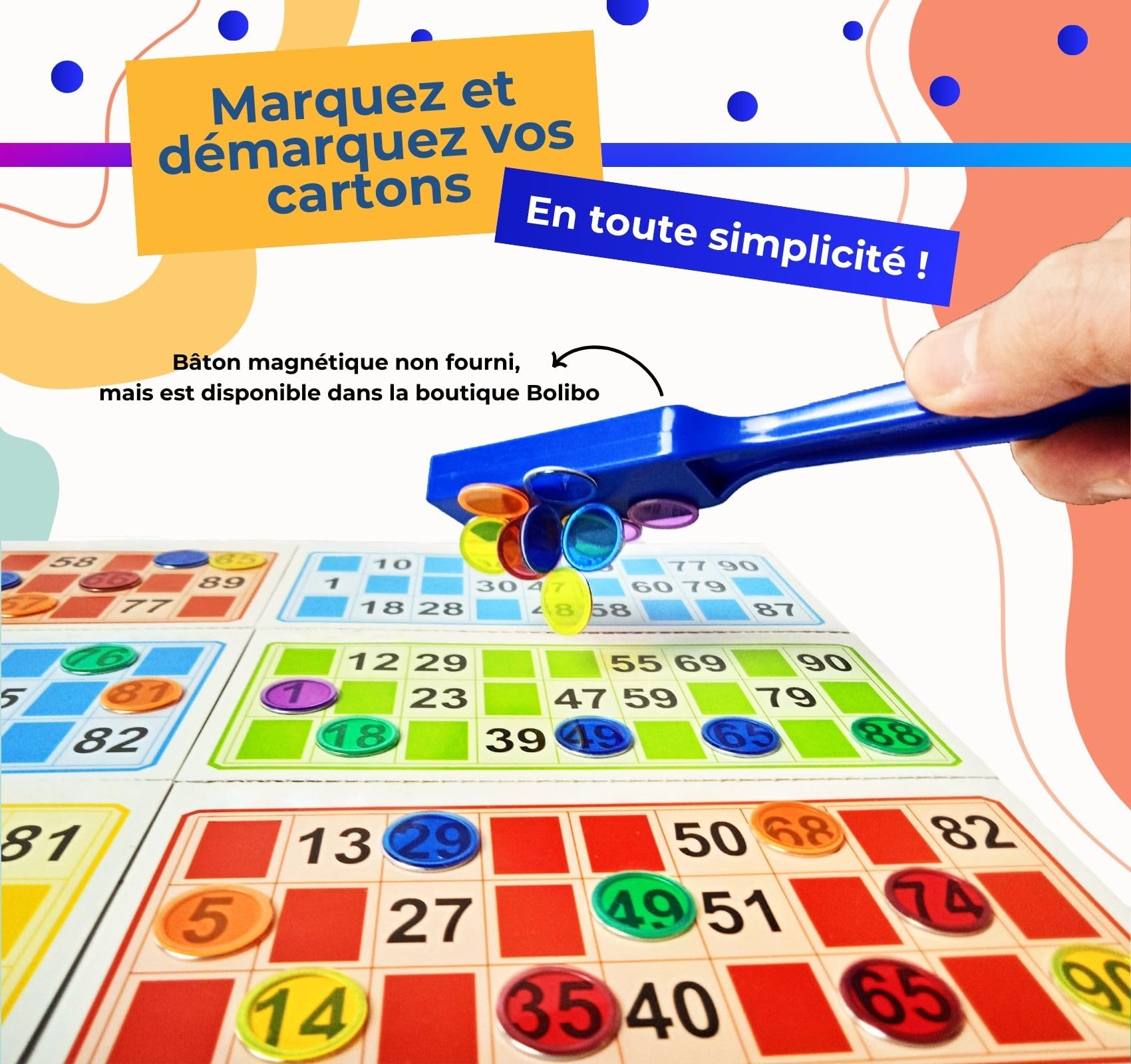 Bolibo Jeton Loto magnétique 100 pions 17 mm diamètre Bingo Jaune
