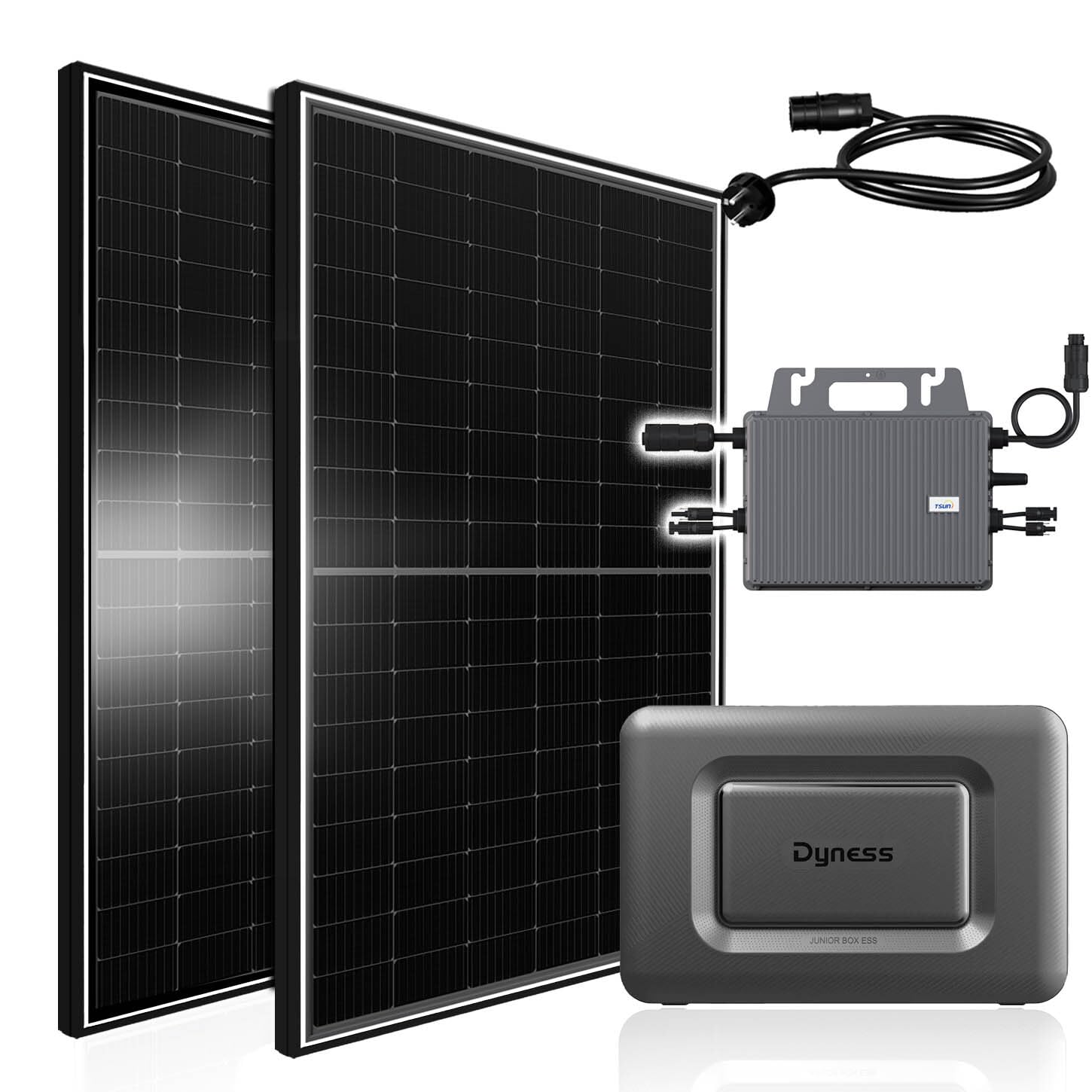 Balkonkraftwerk 1170W mit 1600Wh Speicher für Dyness Junior Box, 800W TSUN Micro Wechselrichter, 2x450W Bifaziale Solarm