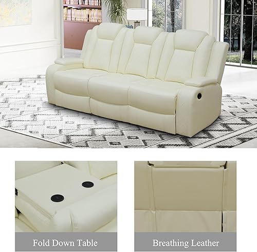 Miniatura 3 de Juego de sofá reclinable eléctrico con LED, muebles de cuero transpirable, sofá reclinable de cuero con puertos USBportavasosalmacenamiento de