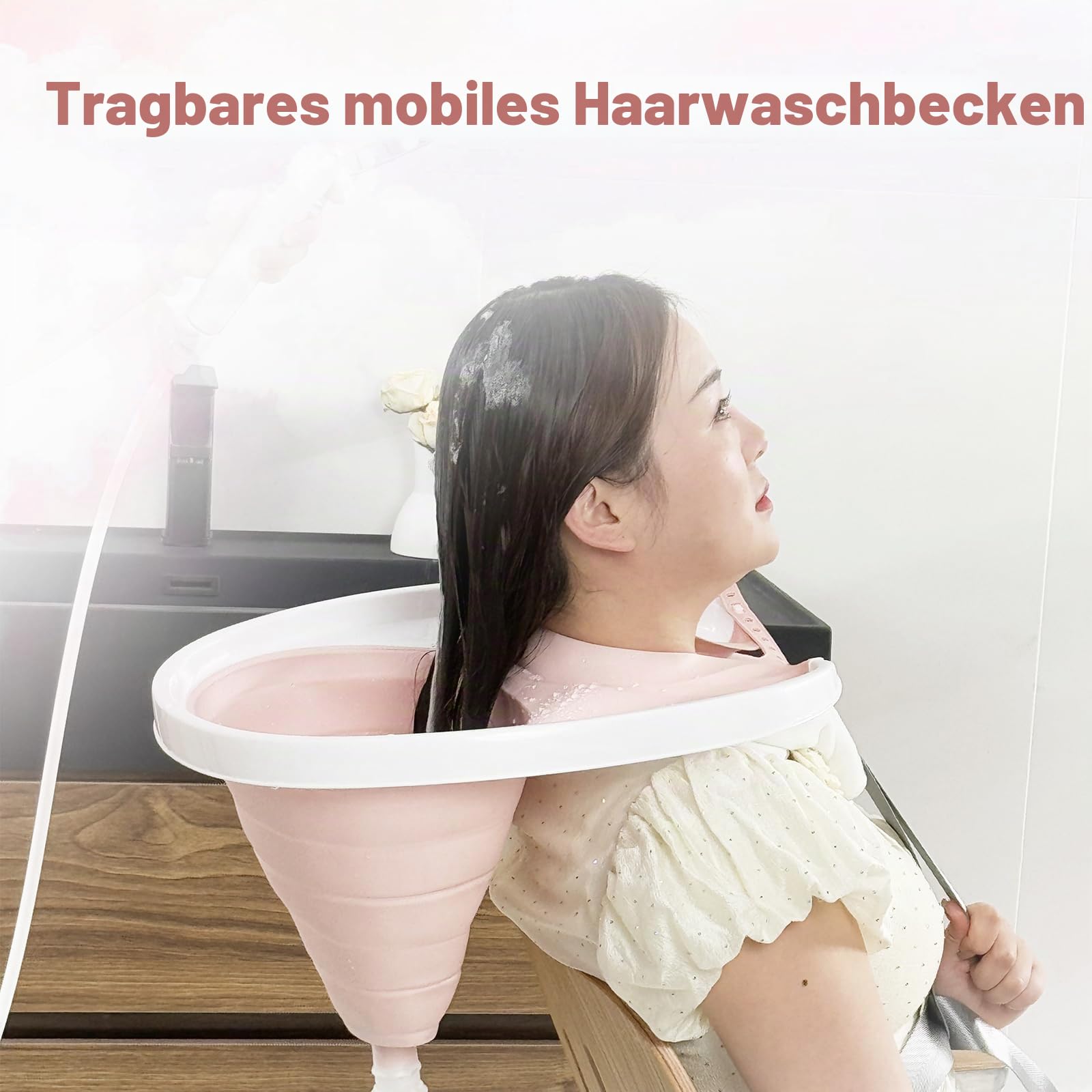 Klappbares Haarwaschbecken, tragbares Shampoo-Waschbecken, mobile Haarwasch-Schüssel mit Ablaufschlauch für Behinderte, Schwangere, ältere Menschen, Haarwäsche im Bett