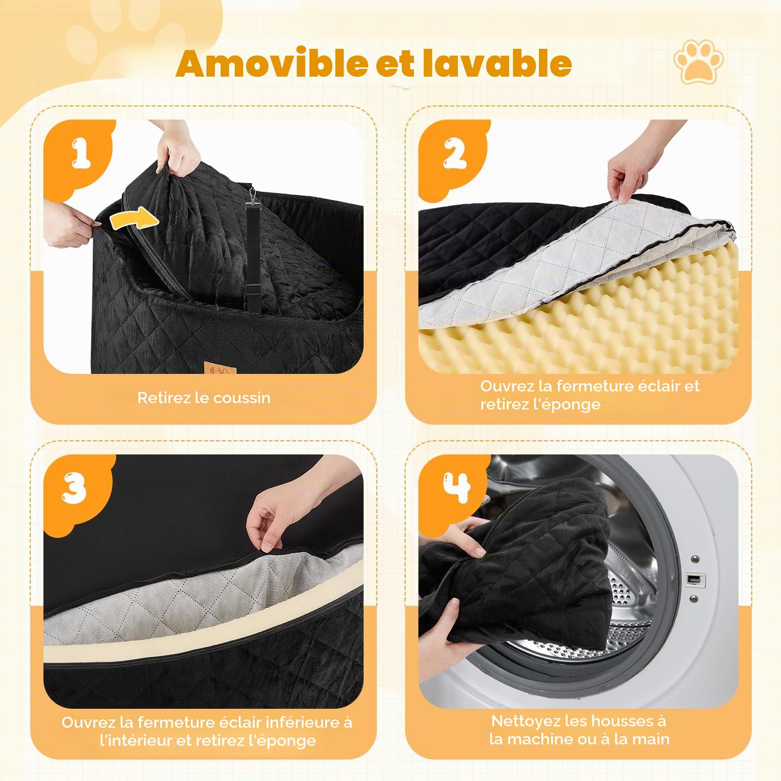 Siège Auto pour Chien 78x52x36CM, Panier Chien Voiture avec Siège Amovible, Corde de Sécurité & Base Antidérapante et Housse Amovible, Siège Auto pour Grands Chiens Lourds (Rond)