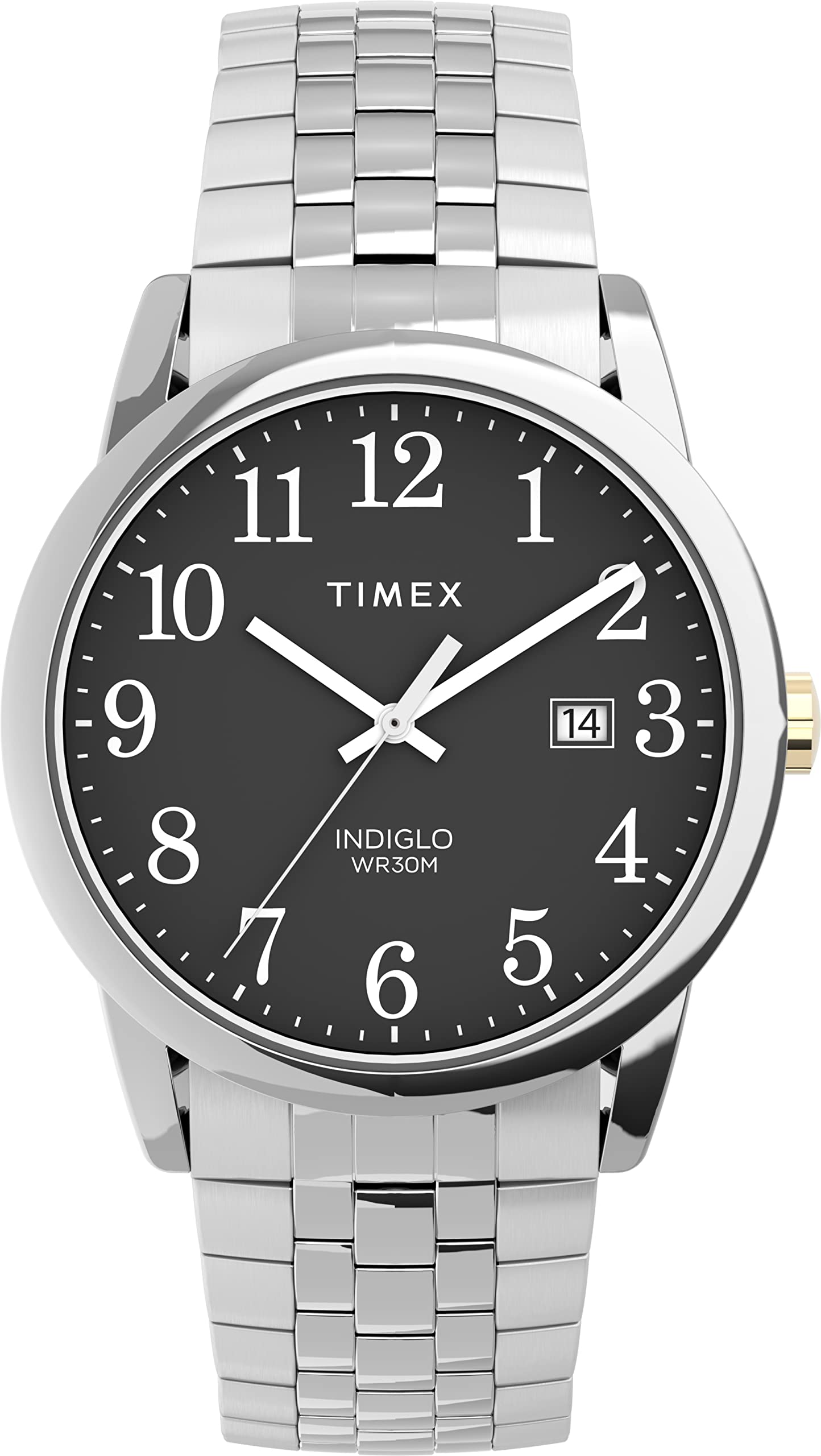 Timex Men's Easy Reader 38mm Perfect Fit Watch – Two-Tone Case White Dial with Two-Tone Expansion Band Silver-Tone/Silver-Tone/Black/38mm