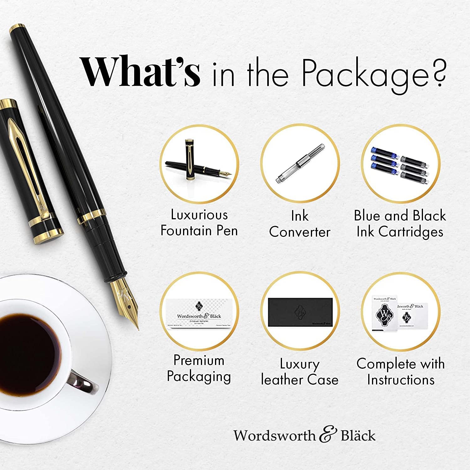 Black with Black Section - Slim Box - Gold trim - EF Nib Bundle