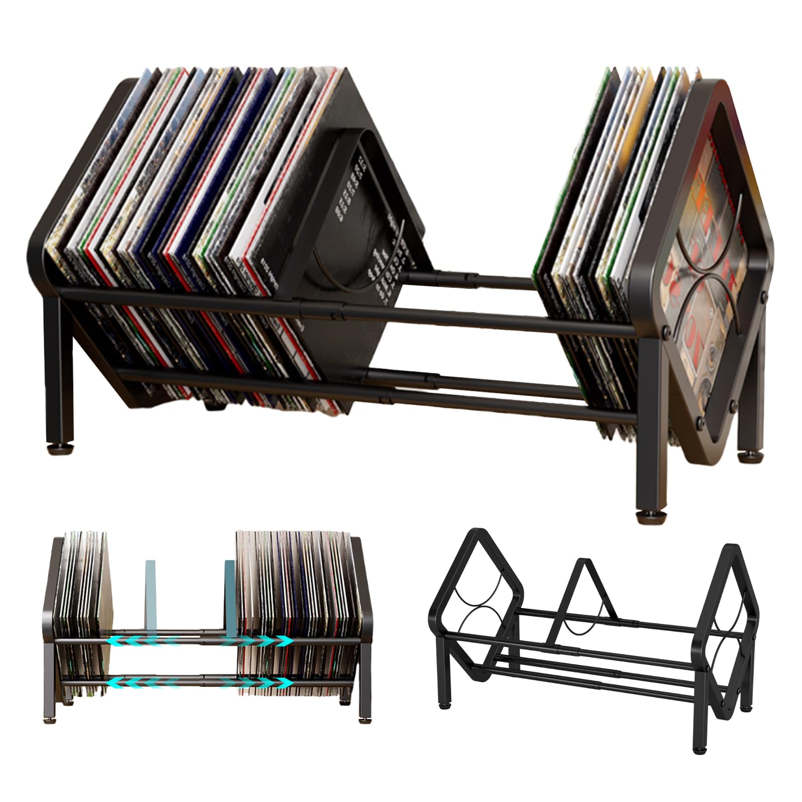 Support vinyle extensible métallique étagère rangement disques vinyles