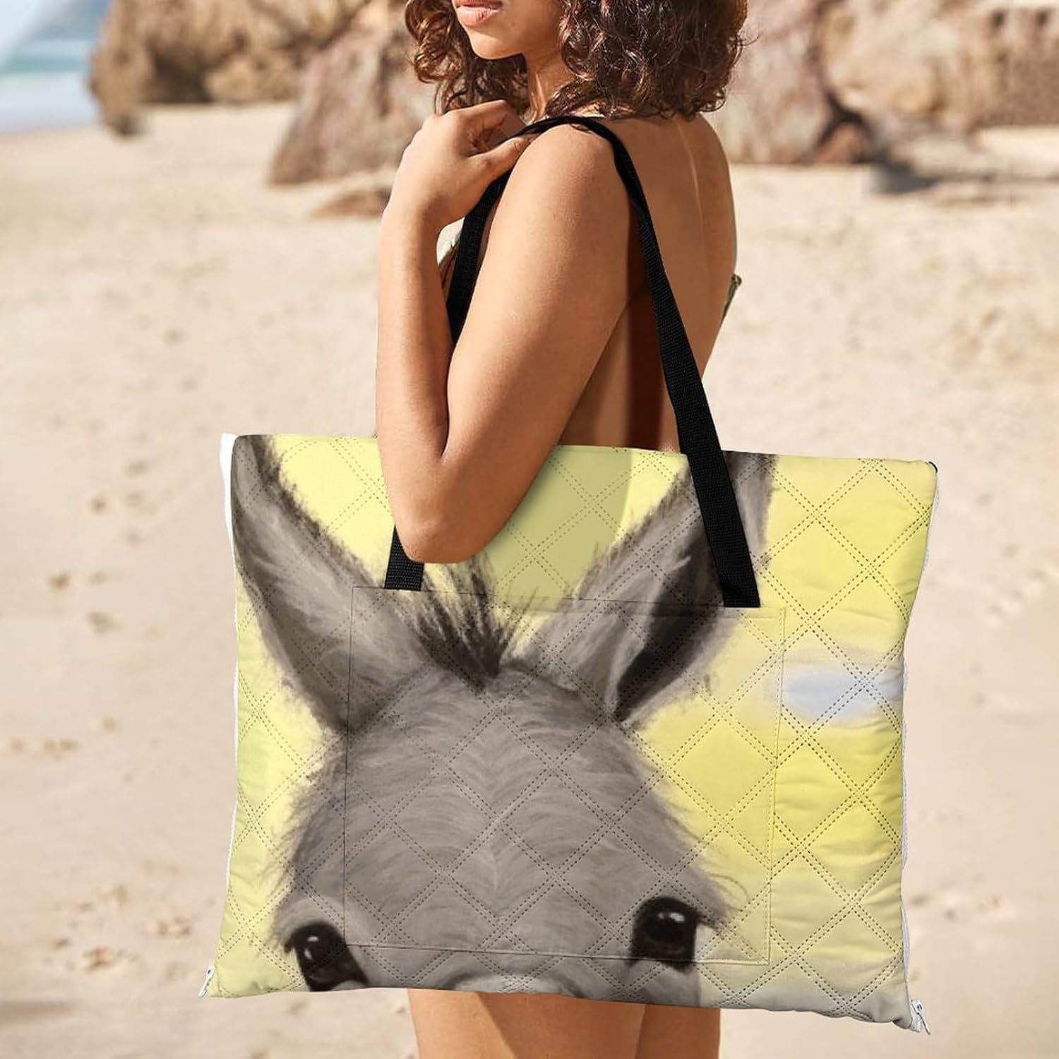 Donkey and Flower Picnic Blanket with Zipper Water Resistant Sand Free Picnic Mat Washable Foldable Easy Carry Beach Blanket for Lawn Beach Hiking Camping
