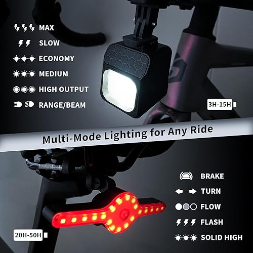 Miniatura 4 de Masdio Luces de bicicleta delanteras y traseras, luces de bicicleta para conducción nocturna, control remoto, haz de 984.3 ft y luz trasera de