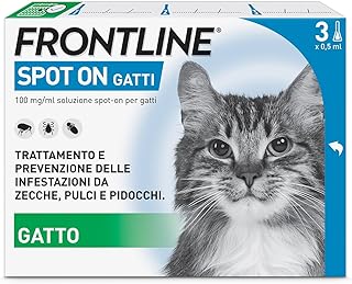 FRONTLINE Spot On, 3 Pipette, Gatto, Antiparassitario per Gatti e Gattini di Lunga Durata, Protegge da Zecche, Pulci e Pidocchi, Antipulci in Confezione da 3 Pipette da 0.5 ml