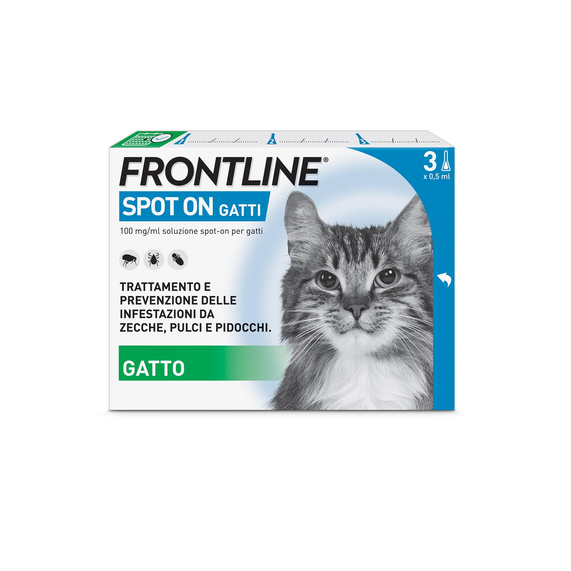 FRONTLINE Spot On Gatti Antiparassitario Contro Pulci, Zecche e Pidocchi 3 PIPETTE