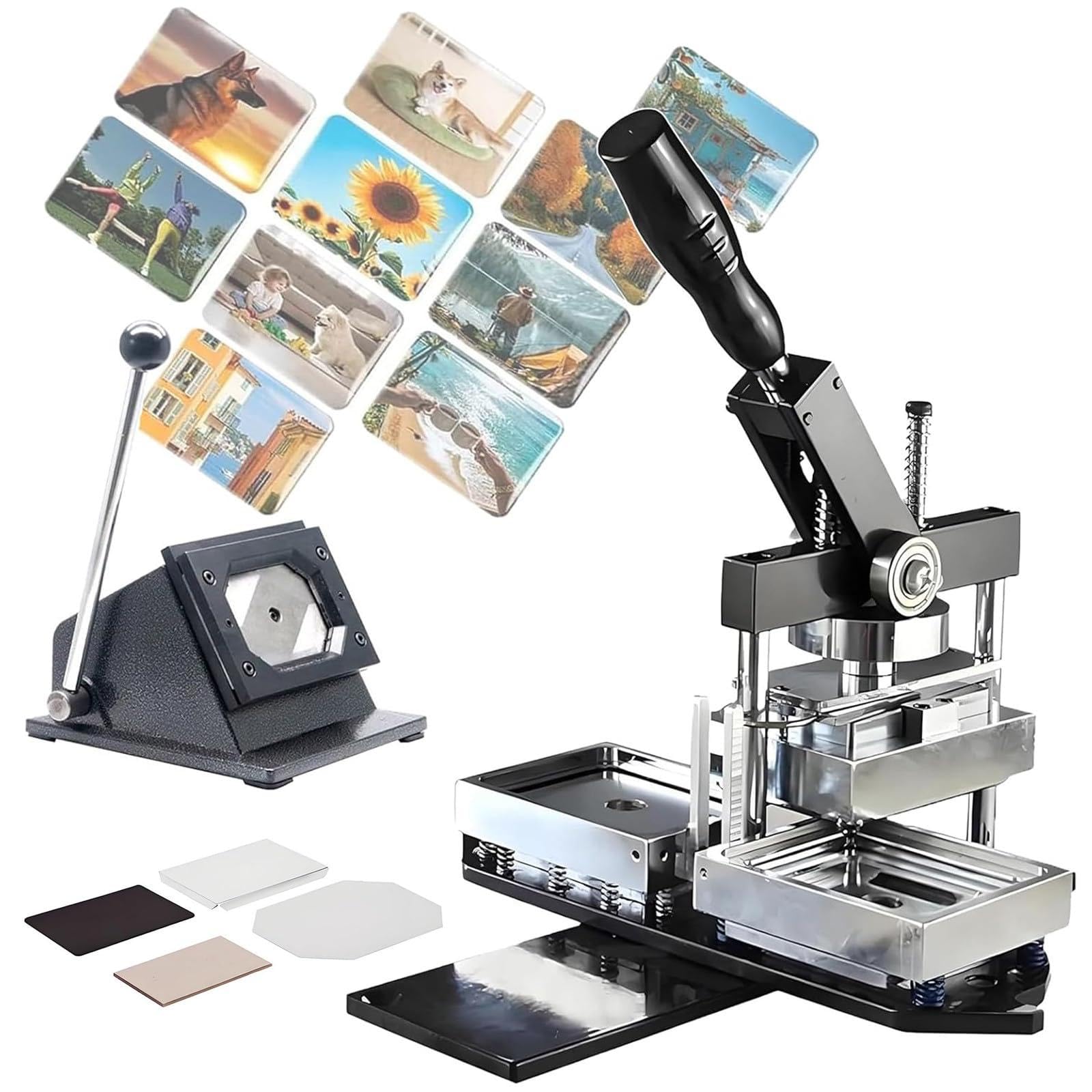 Abzeichen-Maschine für Foto- und Kühlschrank-Aufkleber, rechteckiger Kühlschrank-Magnet-Knopfhersteller, inklusive 100 Sets von Zubehör, 90 x 65 mm