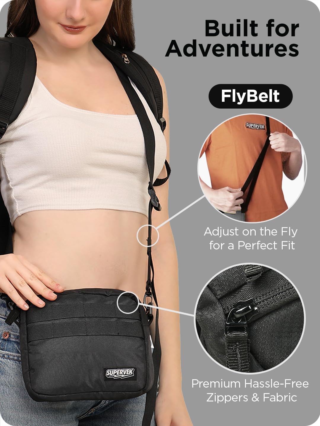 SUPERVEK Messenger Bag for Men Women - Durable Molle Tactical Webbing - Crossbody Shoulder Organizer Messanger Bags - Minimalist Compact Streetwear Urban Travel - Unisex Mens Sling Bag (Black) | Tactical Straps, Water-Resistant, Removable Straps, Fast AdjustableStrap - Image 6