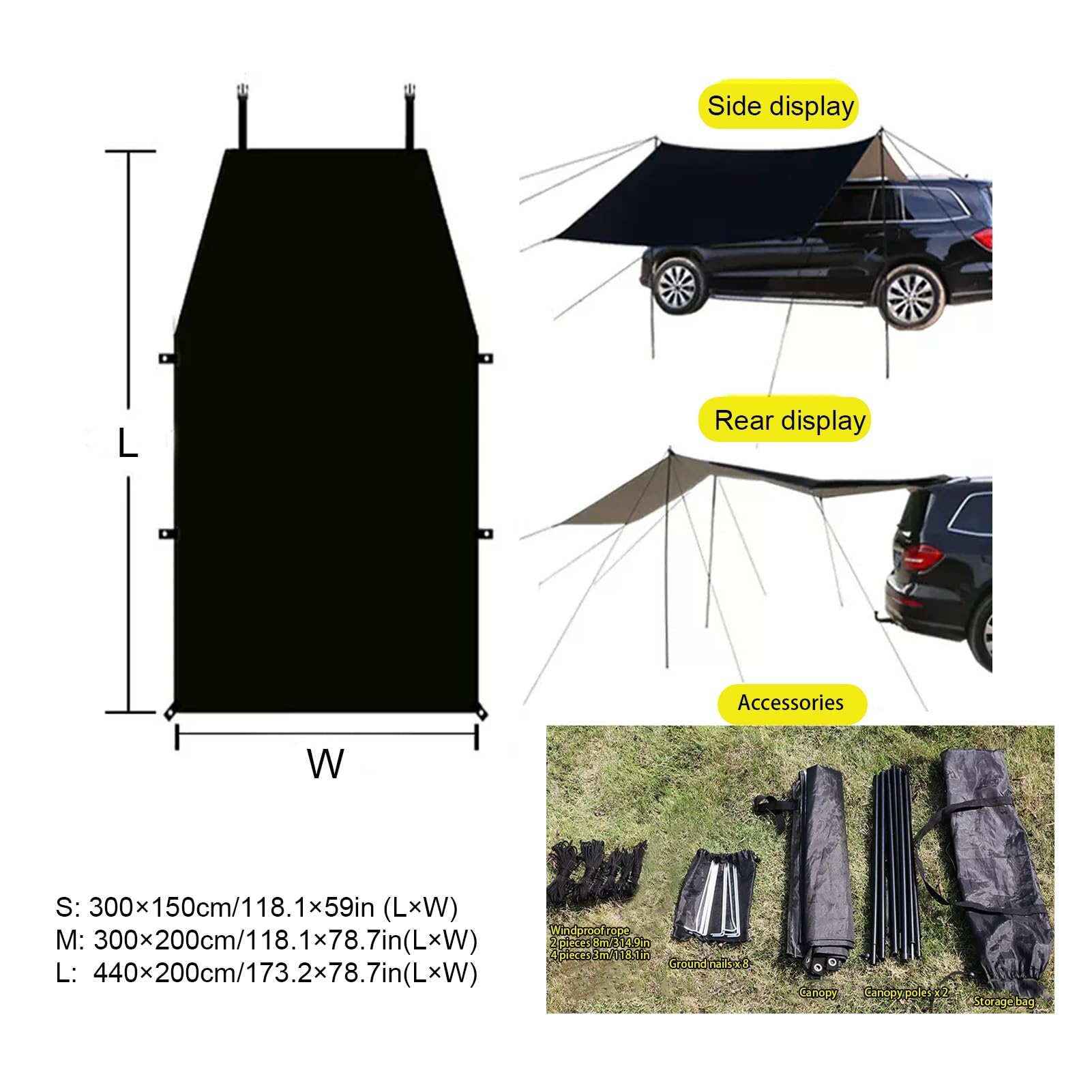 Toldo Lateral para Coche, Toldo Camping Impermeable, Toldo Furgoneta, Tienda de Campaña , Toldo Para Portón Trasero de Coche ,Resistente Al Sol/Agua/Viento, para Autocaravana, Furgoneta, SUV(Small)