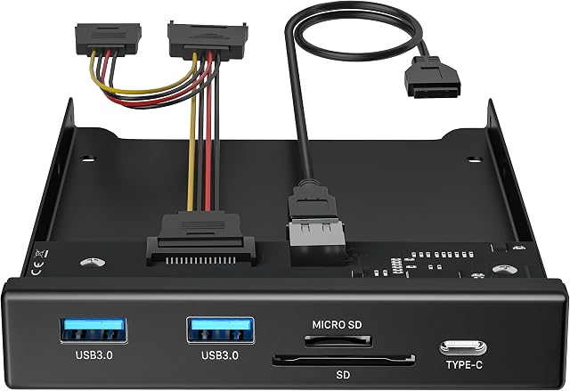 USB 3.0 Front Panel 3.25, BYEASY SuperSpeed 5 Ports Frontpanel for 3.5 Inch Bay with 2 USB 3.0, SD / TF Card Reader, Type C Connector for PC Computer Desktop Case Front Slot Mainboard