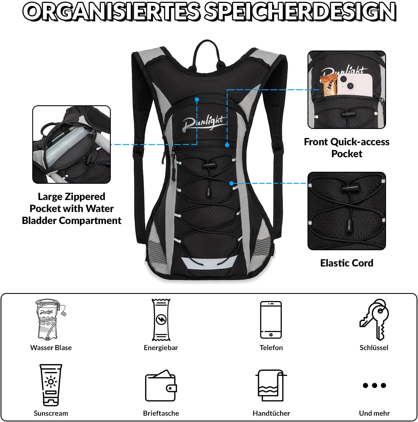 Runlight Lightweight Hydration Backpack,Running Vest for Women Men with 1.5L Water Bladder, Hydro Water Daypack for Running,Hiking,Cycling,Climbing,Biking