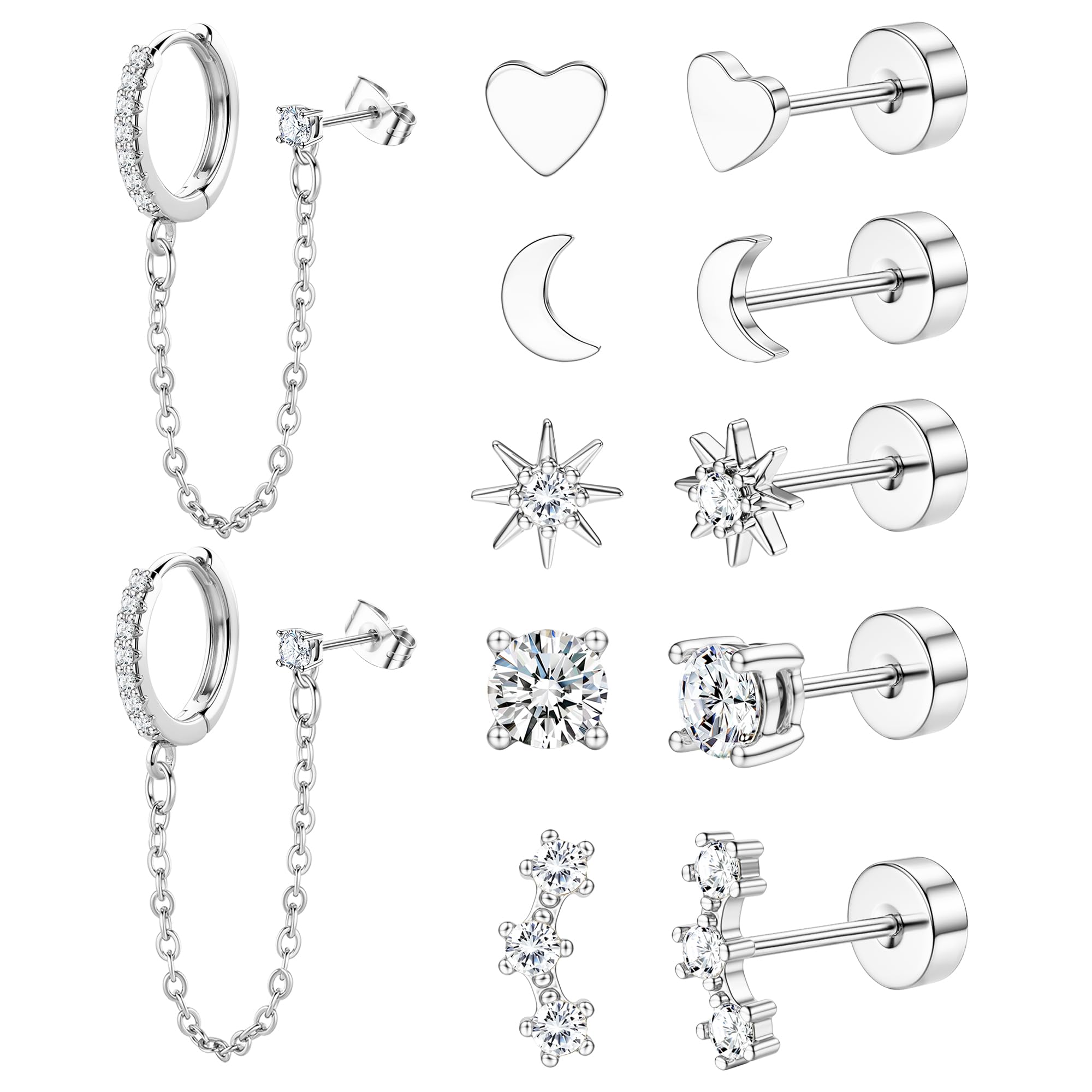 YADOCA Gold Flat Back Earrings for Women, 14K Gold Plated Trendy Cartilage Earring Sets for Multiple Piercing Hypoallergenic Small Huggie Hoop