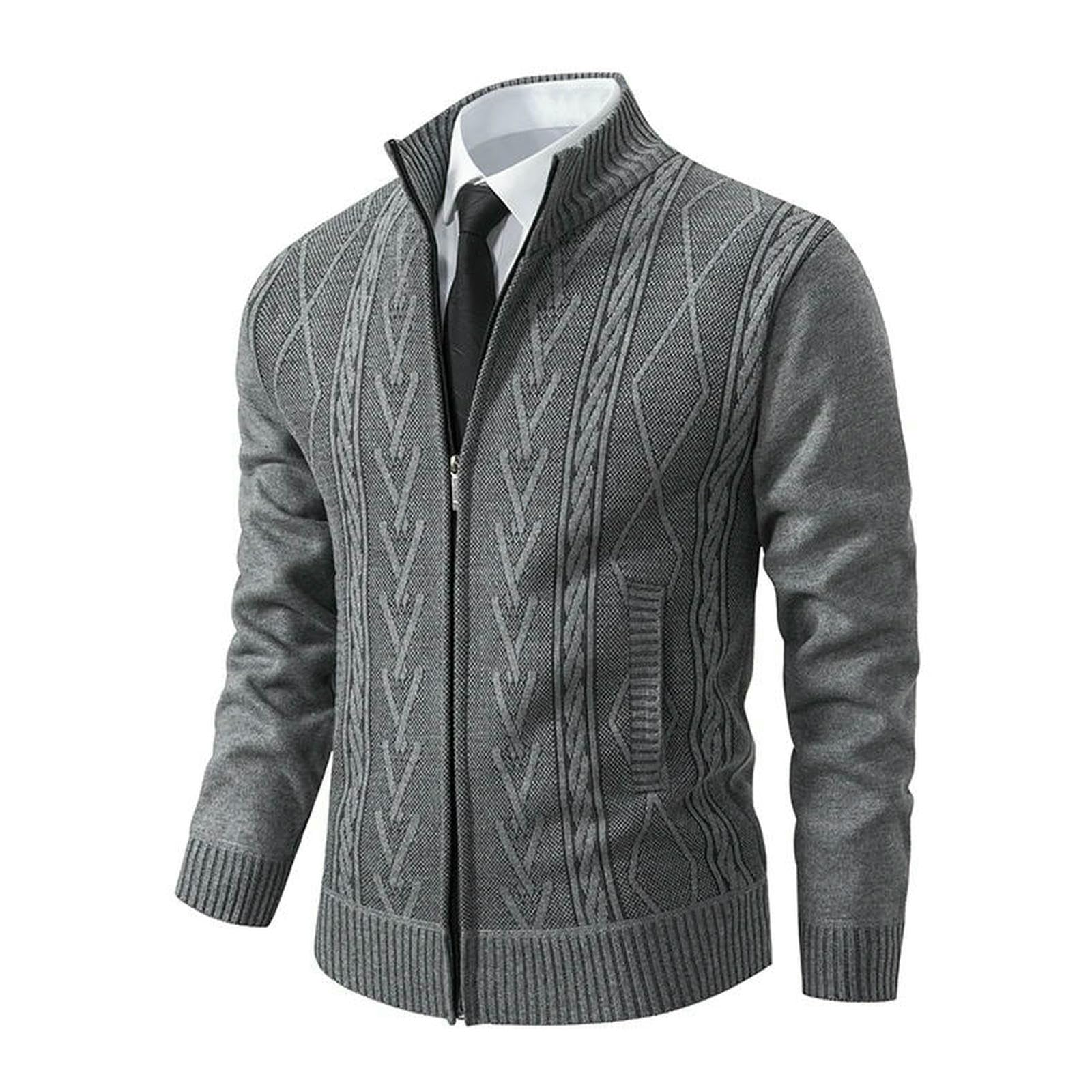 Sweter męski płaszcz z dzianiny na co dzień ciepły wyściełany jesień i zimę-8931-jasnoszary-XXL
