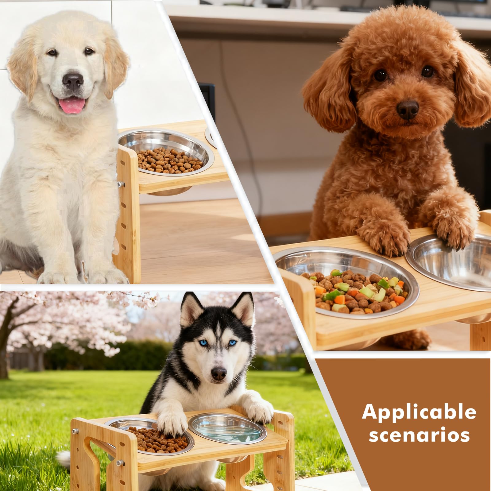 GOMETY Comedero para perros elevado con soporte, antideslizante, altura ajustable, 5 alturas ajustables, inclinación de 15°, estación de alimentación con 2 cuencos de acero inoxidable para perros