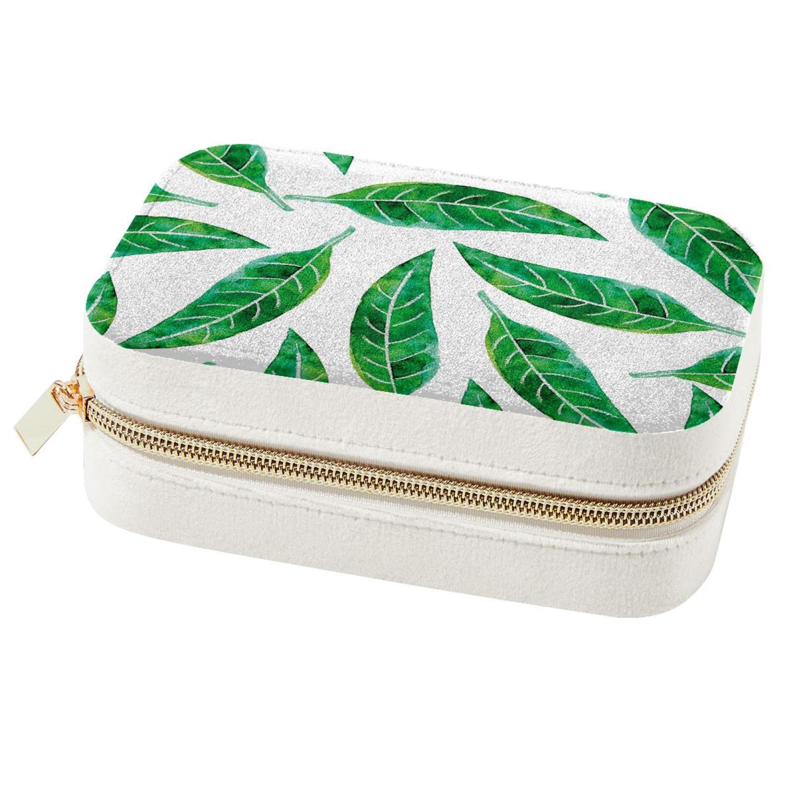 Boîte à bijoux portable motif feuilles aquarelle : organisateur de voyage élégant pour bagues