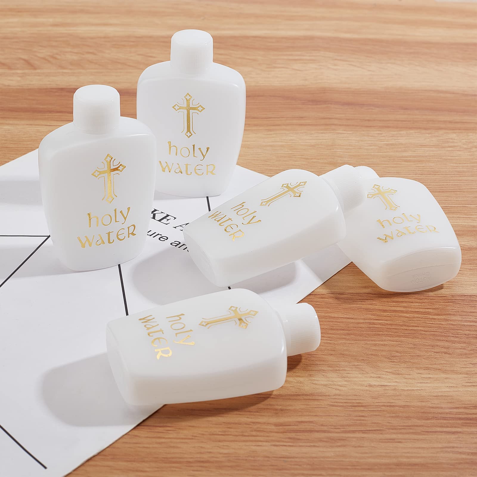 WEBEEDY 14 Pezzi Bottiglie di Acqua Santa 60ml/2.1oz Riutilizzabili Bottiglia di Acqua Santa In Plastica con Croce D'Oro con Coperchio A Vite Bomboniere per Feste Cristiane Cattoliche Forniture