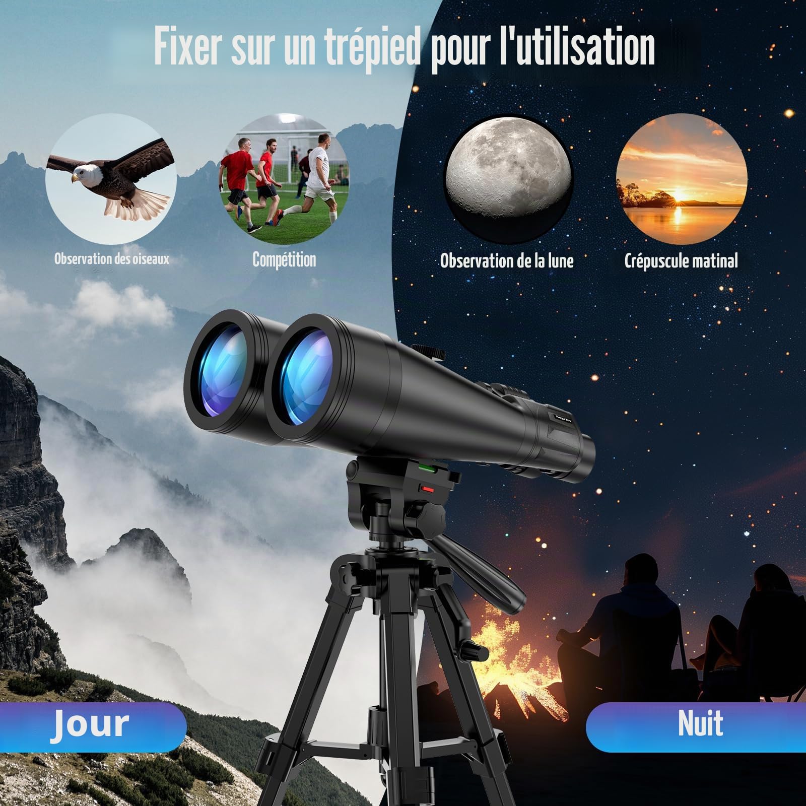 Jumelles 20x80 Adultes BAK4 FMC pour Astronomie avec Trépied | Observation du ciel et de la nature | Image lumineuse | Usage stable | Étui inclus