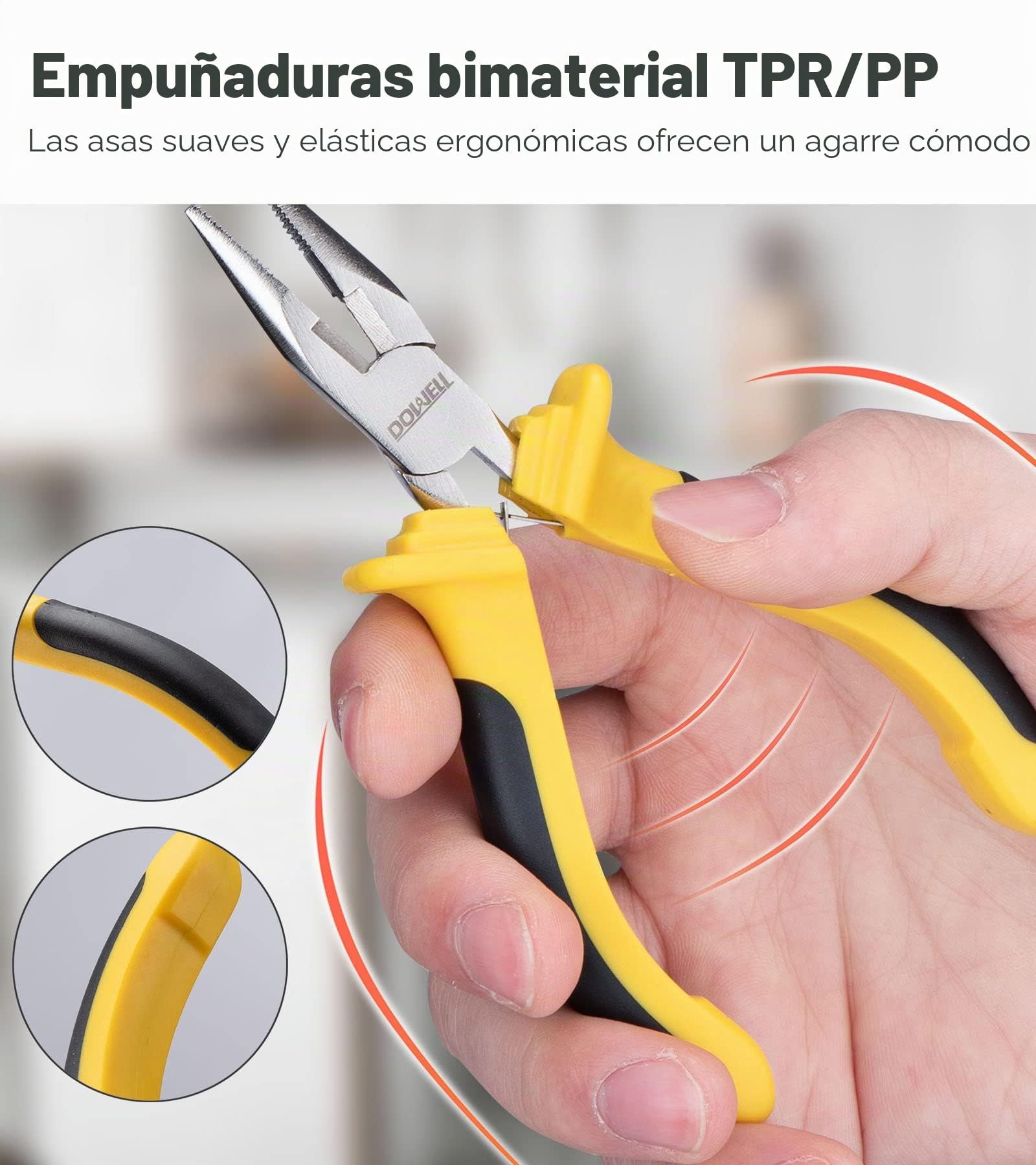 DOWELL Juego de 6 mini pinzas, punta de aguja, nariz larga diagonal, nariz curva, corte final, Linesman para manualidades y dispositivos electrónicos, incluye bolsa