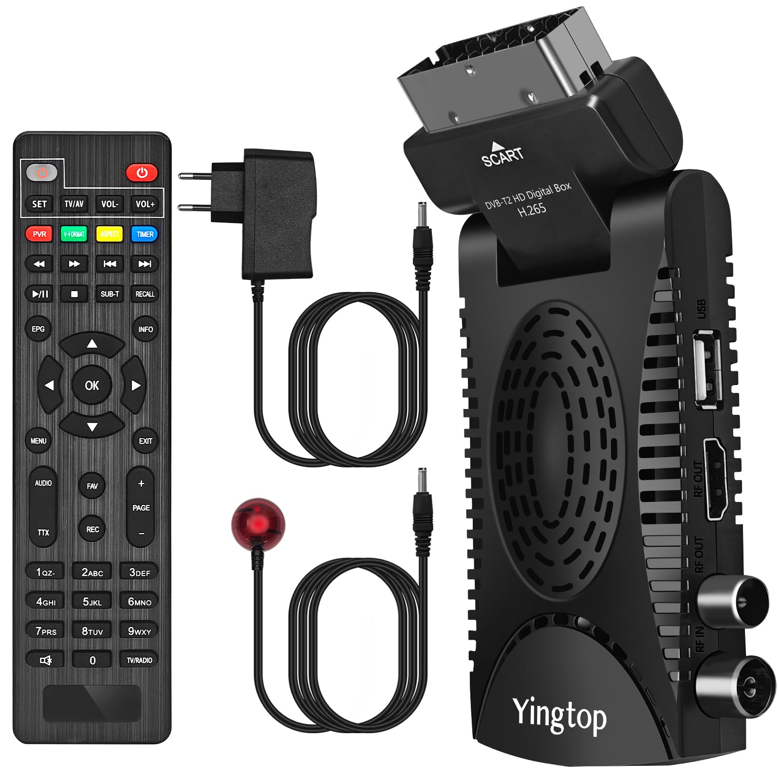 Mini Decodificador TDT HD - DVB-T T2 H.265 HEVC Full HD PVR, USB, HDMI, SCART,Sintonizador de televisión Digital Terrestre, Compatible con HEVC 265 - Digital Full HD 1080p/ Dolby/MPEG-2/4, H.265