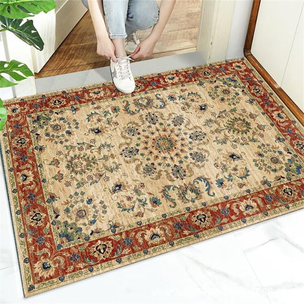 Tapis de salon lavable en machine rouge floral antidérapant