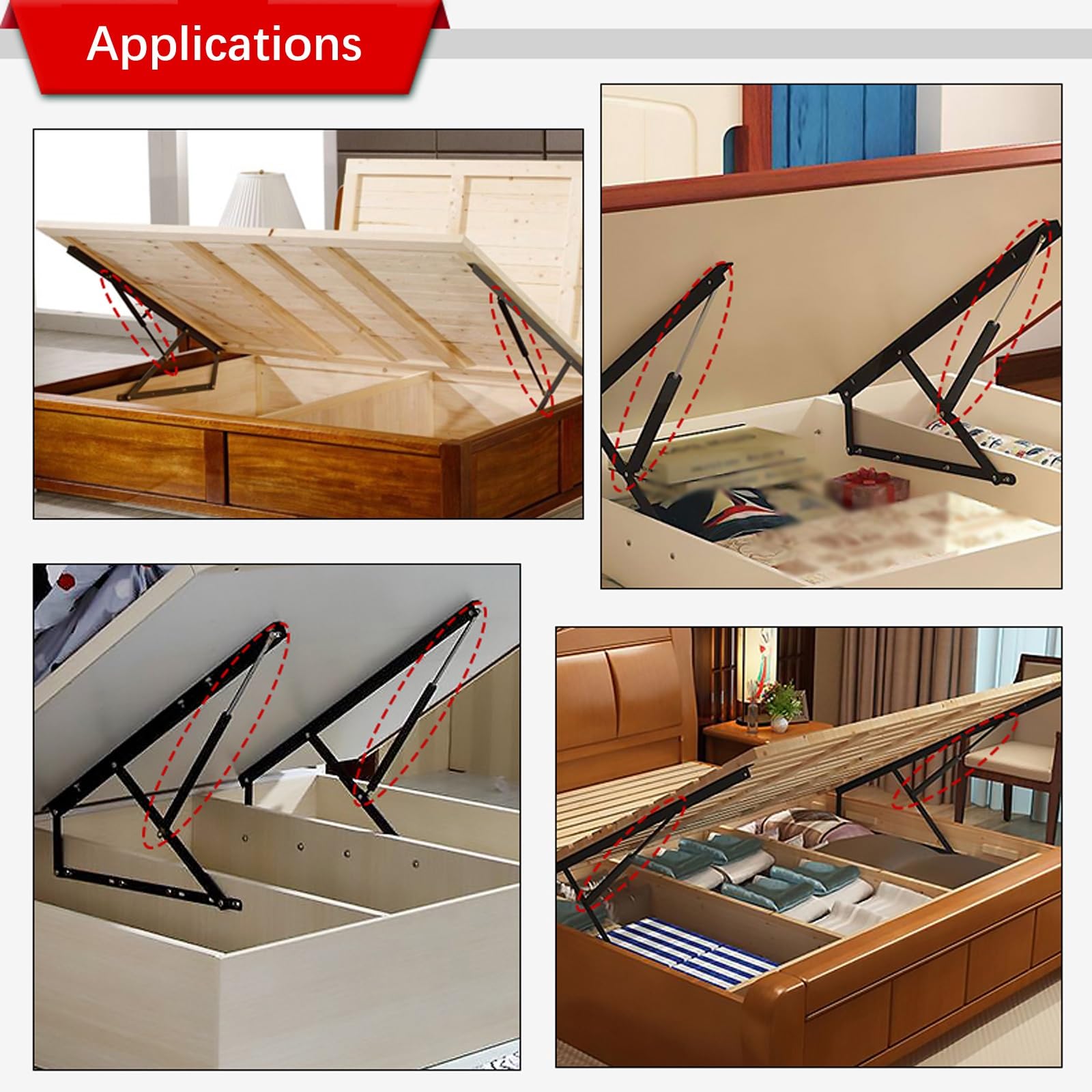 Mecanismos hidráulicos de elevación de Cama, Kit de elevación de Cama con Resorte de Gas de Alta Resistencia, Amortiguador de Gas para Cama Tatami Negra, Mecanismo neumático de elevación de