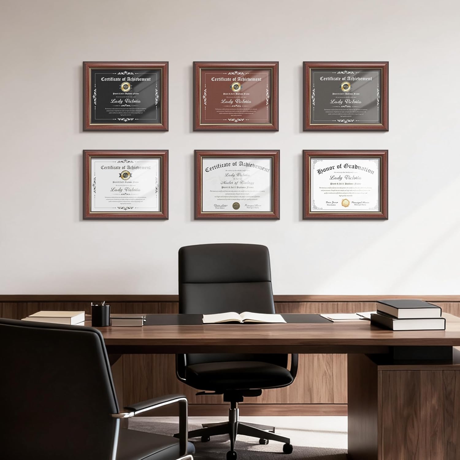 Picrit 8.5x11 Mahogany Diploma Certificate Frame with Tempered Glass, Degree Document Frame with Gold Rim for Wall and Tabletop, 3 Pack