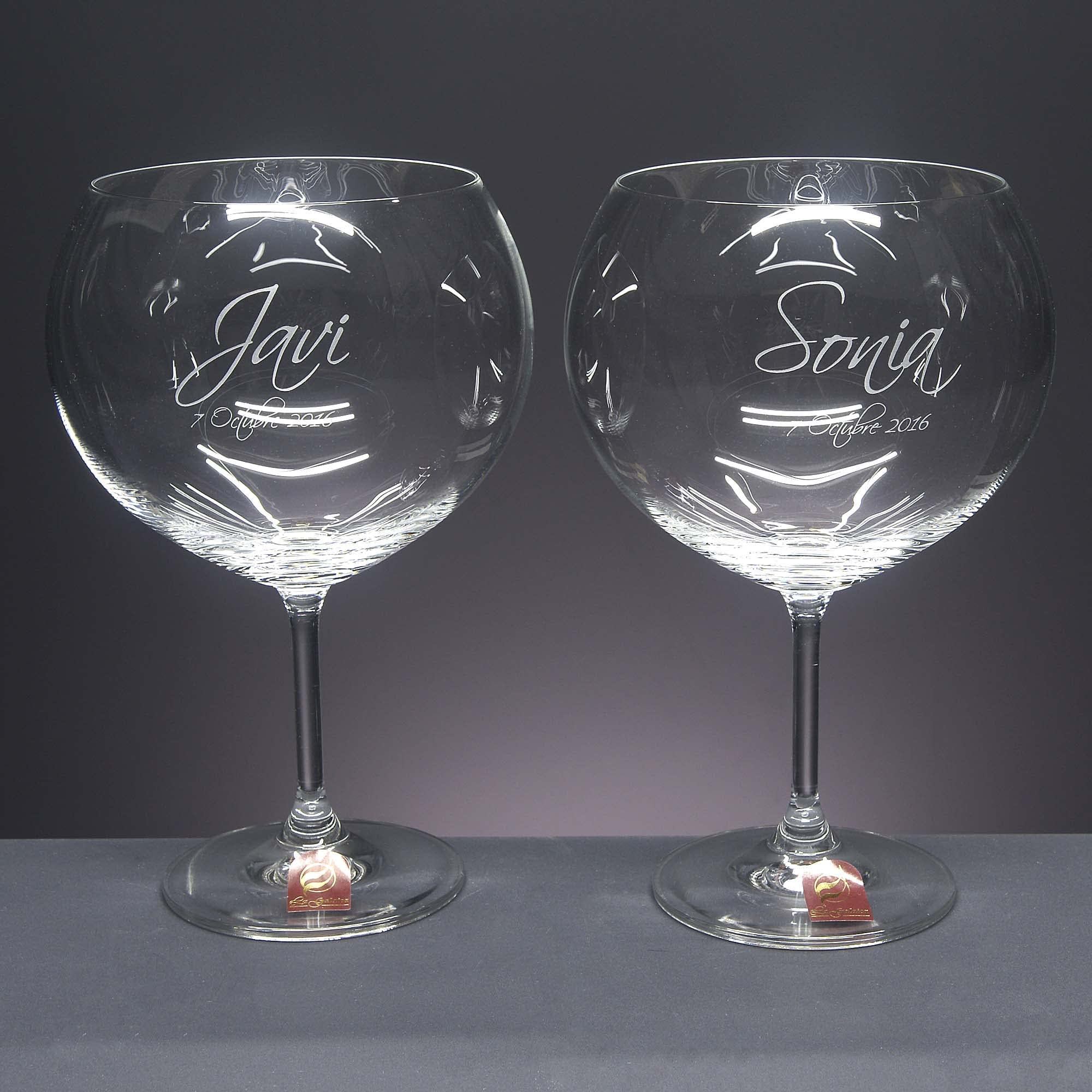 Gala&K | Set de 2 copas de cristal para gin tonic | Para novios | Bodas de plata/oro | Aniversarios | Colección GIN TONIC-GRABADO | Grabación personalizada.