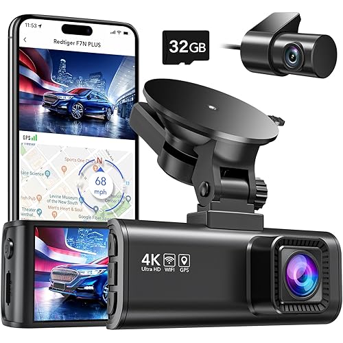 REDTIGER Dash Cam Front Rear, 4K/2.5K Full HD Dash Camera for Cars, Included 32GB Card, Built-in Wi-Fi GPS, 3.16” IPS Screen, Night Vision, 170°Wide Angle, WDR, 24H Parking Mode(F7NP)