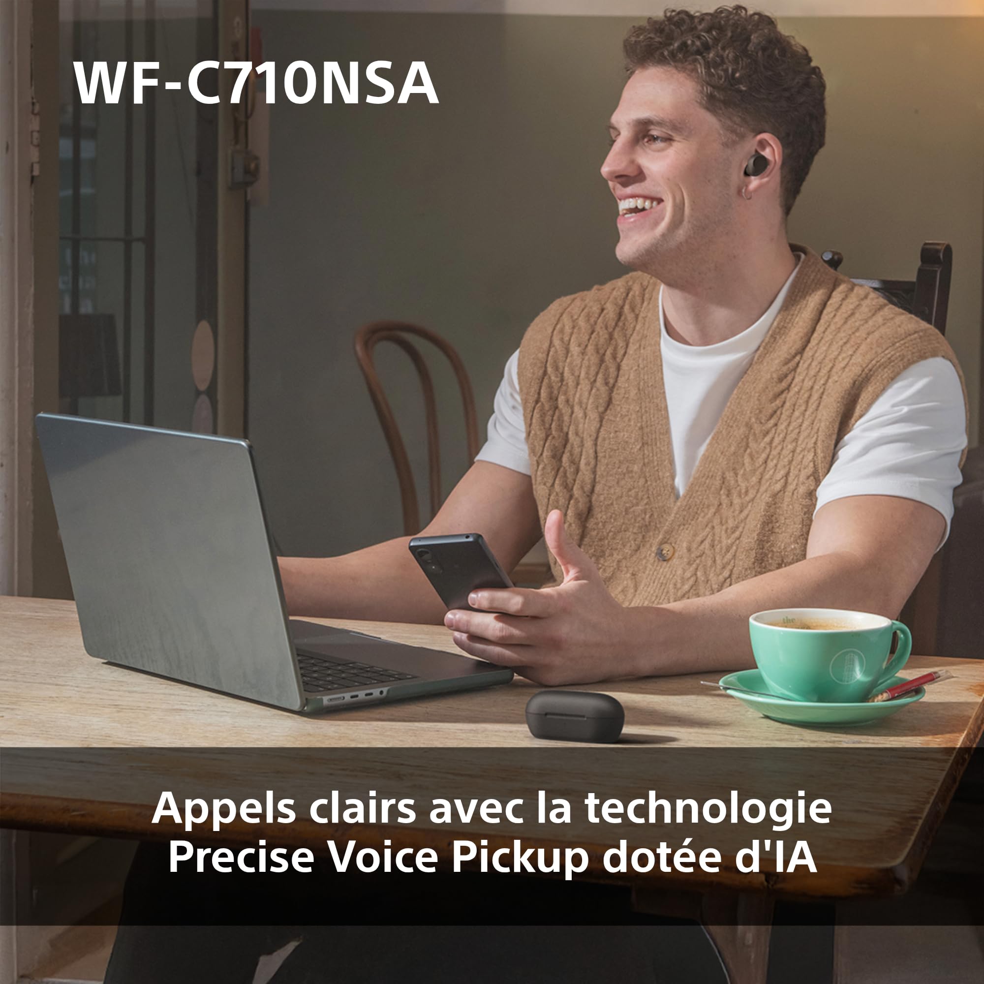 Sony WF-C710NSA - Écouteurs sans Fil à réduction de Bruit, écouteurs légers, Commandes tactiles, Connexion multipoint, IPX4, jusqu'à 40 HR de Pile, Charge Rapide, iOS et Android - Noir