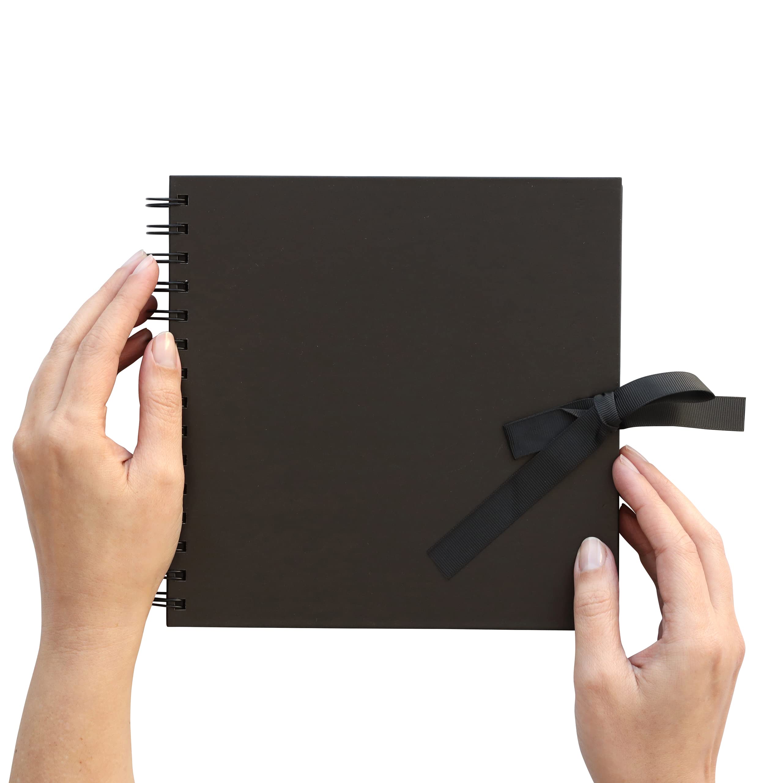 Evelay Black 8" Square Kraft Paper Scrapbook Photo Album Book Spiral Bound Ribbon Tie X Size 8