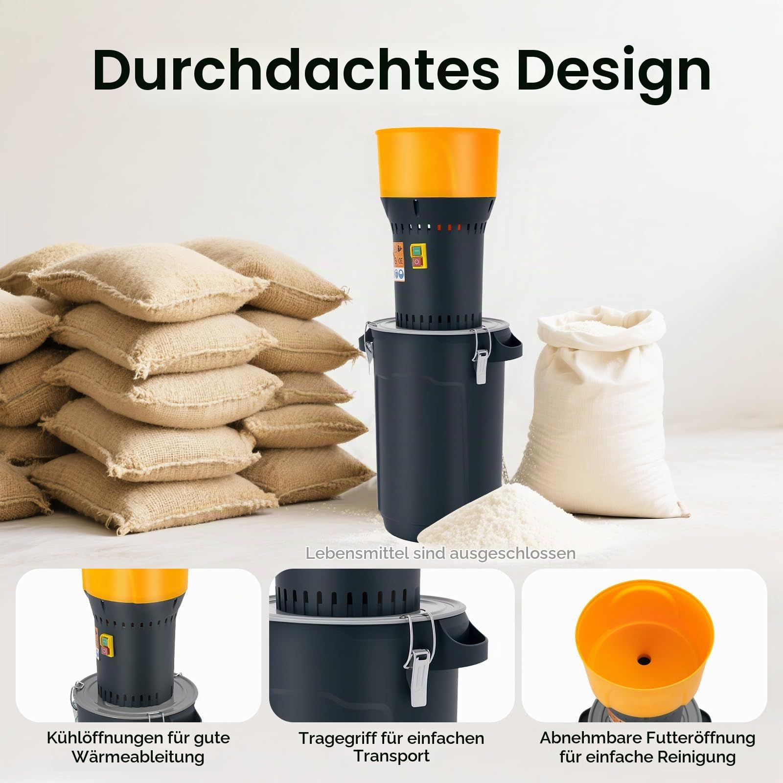 25L Elektrische Getreidemühle Mühle Landwirtschaft Getreide Mühle Maschine 5 Größen Grinder Siebe 1 Schraubenschlüssel eignet Mahlen Feldfrüchten Trockene Körner, Fütterung Nutztieren usw