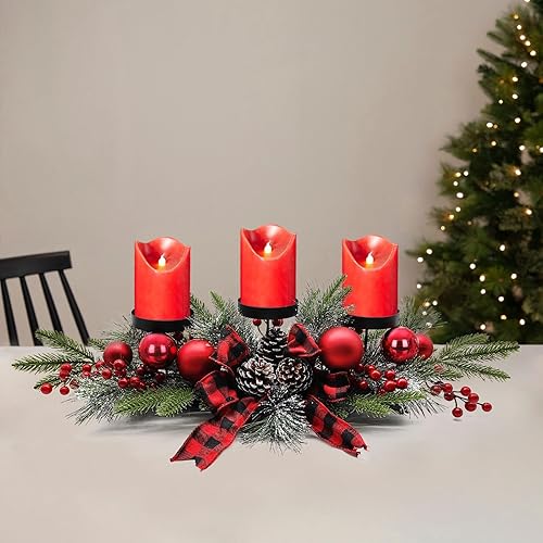 Miniatura 5 de Centro de mesa de Navidad de 27.5 pulgadas con portavelas, bayas rojas y piñas