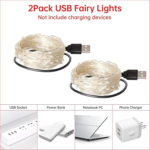 Miniatura 3 de Blingstar Guirnalda de luces rojas de Navidad de Halloween, paquete de 2 tiras de luces LED de 33 pies, 100 luces LED de alambre plateado para