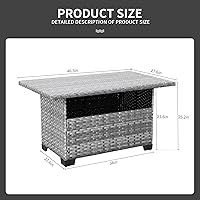 Vista 2 de WAROOM Mesa de centro de mimbre PE para exteriores, muebles de jardín de ratán para patio, mesa de comedor de té multifuncional, color gris