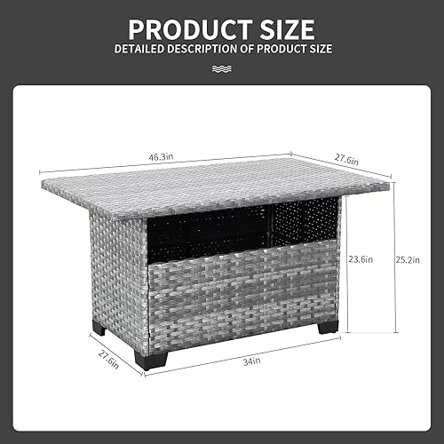 Miniatura 2 de WAROOM Mesa de centro de mimbre PE para exteriores, muebles de jardín de ratán para patio, mesa de comedor de té multifuncional, color gris