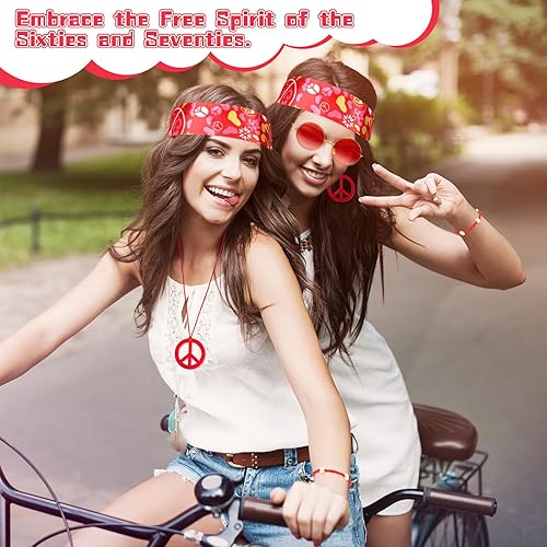 Miniatura 6 de Batiyeer 6 piezas de accesorios hippie para mujer, aretes bohemios con signo de la paz de los años 60 y 70, trajes para mujer, recuerdo de fiesta