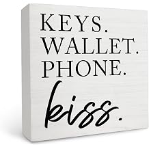 Entryway Table Decor Wooden Box SignKeys Wallet Phone Kiss Wood Box Sign Desk Decor Entry Way DecorEntry Way Table Home Decor for colleagues shelf compartment decoration 5 X 5 inches