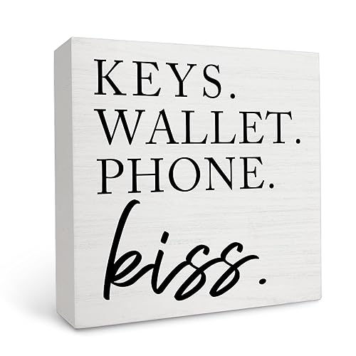 Wooden Entryway Table Decor - Box Sign for Keys, Wallet,