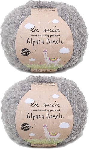 Miniatura 1 de La Mia Alpaca Boucle, 2 madejas 80% Alpaca 15% lana 5 poliamida para tejer y tejer ganchillo, 1.76 oz (1.76 onzas)  459.3 ft (153 yardas), beige -