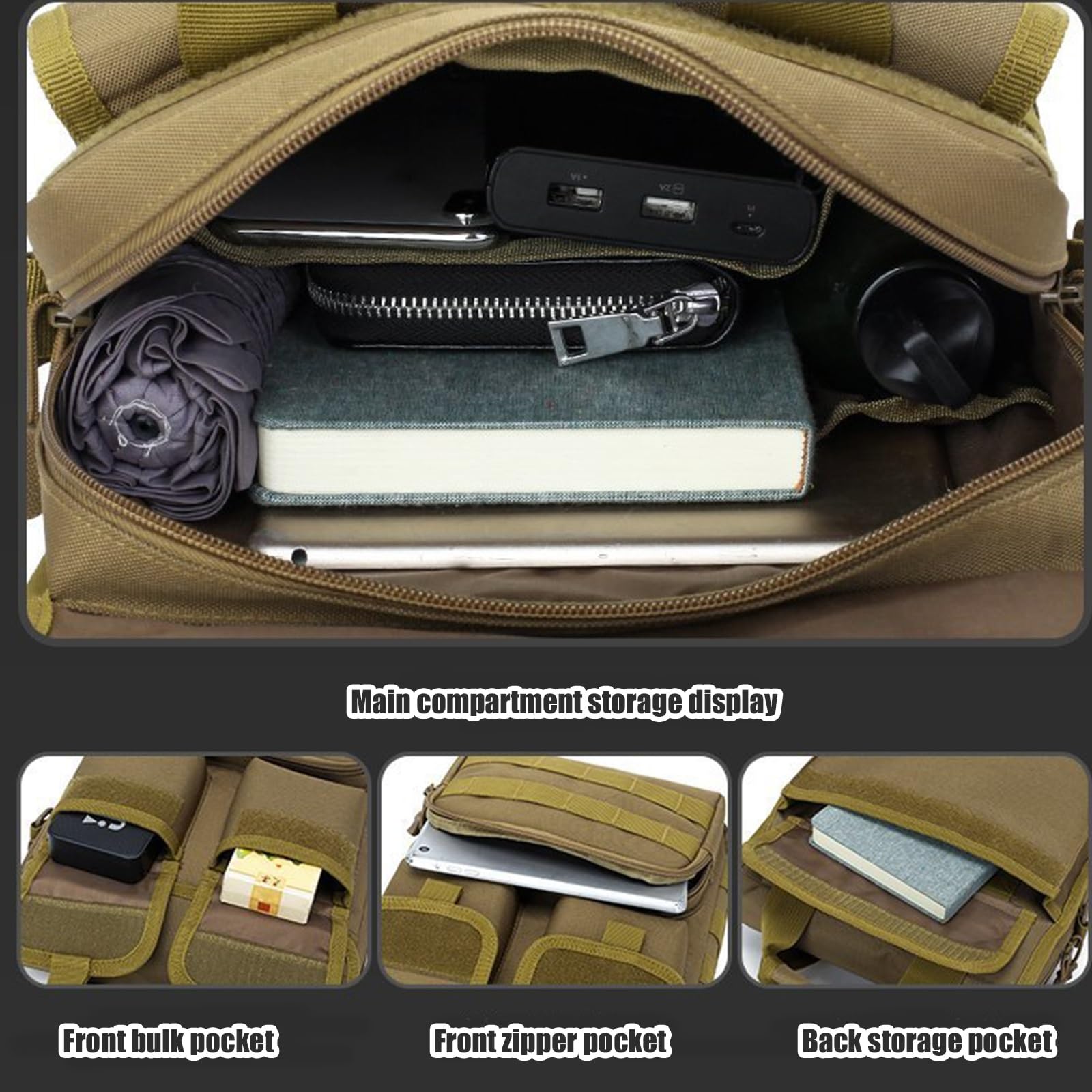 Borsa a Tracolla Tattica, Borsa a Tracolla MOLLE Porta Attrezzi EDC per Laptop da 12 Pollici(Desert camouflage)