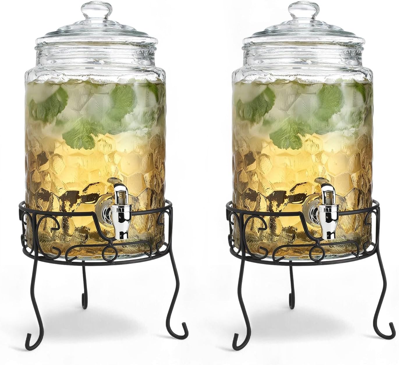 2 PACK 1.5 Gallon Drink dispenser, Classic Hammered Glass Beverage Dispenser With Elegant Stand, Drink Dispensers for Parties With Spigot 100% Leakproof. Perfect For Parties And Daily Use - Image 7