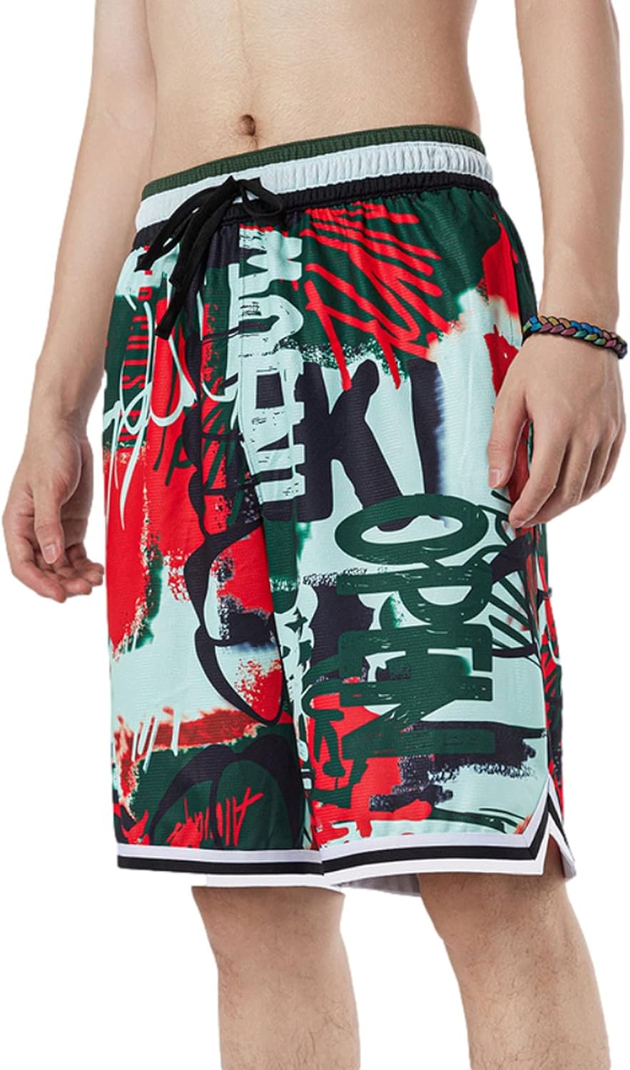 Auyz Grafitti Print Basketball Shorts for Men Lightweight Athletic Training Workout Shorts with Pockets Drawstrings