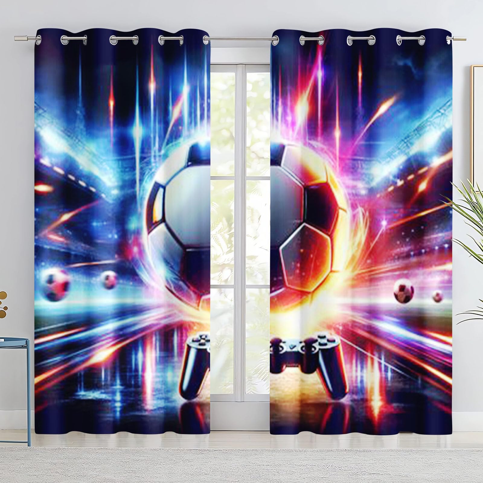 Rideau occultant pour chambre d'enfant garçon Football Sport - Rideau occultant - Pour chambre à coucher (7, 100 x 140 cm (l x H) / 50 x 140 cm x 2