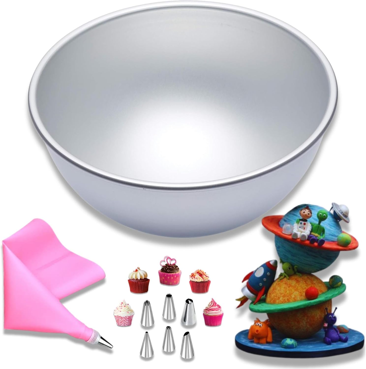hanfc 21x10cm Hemisphere Cake Tin with 7 Pcs Cake Decorations Kit, Half